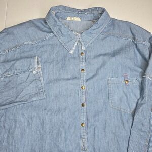 EASEL Los Angeles Women's Large Blue White Stripe Oversized Frayed Shirt -1374